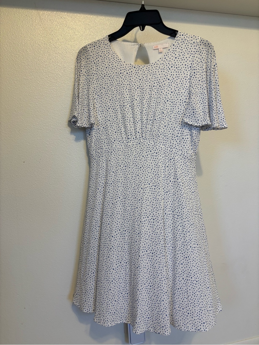 GB Juniors Small White Dress with Navy Polka Dot Print